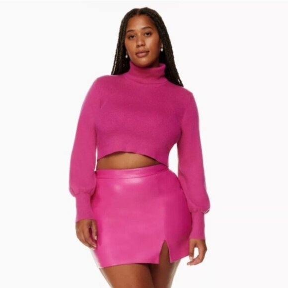 NEW WILFRED Rebecca Sweater Wool Vital Pink Turtleneck Crop Top Small S Aritzia - Picture 2 of 10